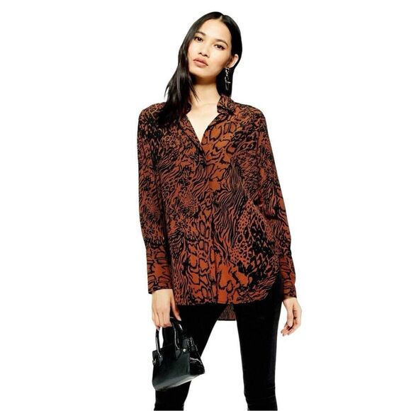 Topshop Tops - Topshop Animal Print Button Down Shirt Size 10